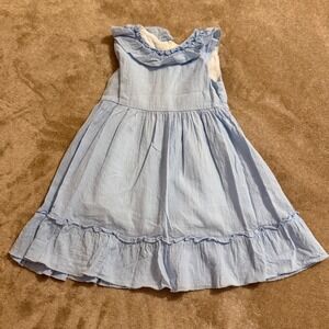 Classic Whimsy Light Blue Cotton Ruffle Collar Dress 24M